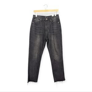 Nasty Gal Black Wash Raw Hem Straight Leg Denim Jeans Size 6